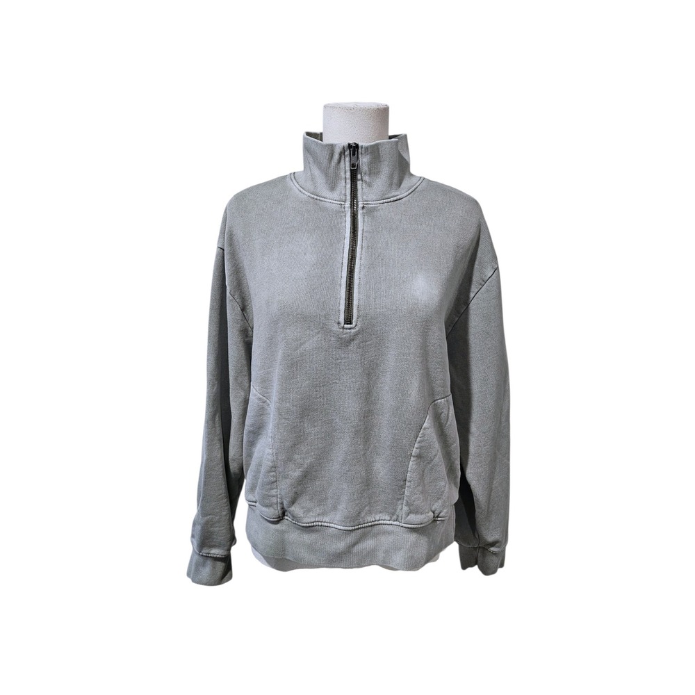 MATE the Label Organic Cotton Quarter Zip Sweatshirt Grey Mineral Wash Medium